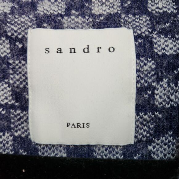 SANDRO PARIS Blue Jayce Wool Blend Checkered Tweed Pearl Button Jacket size 4 - Picture 7 of 9